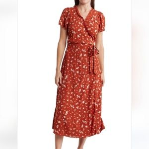 Madewell Ruffle Trim Floral Midi Wrap Dress Size Medium